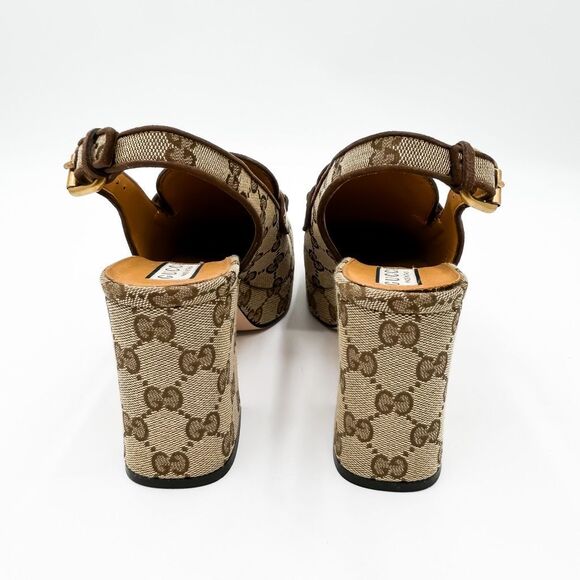 Gucci GG Horsebit Platform Slingback Square Toe Pumps New 37 US 7 - Picture 5 of 15